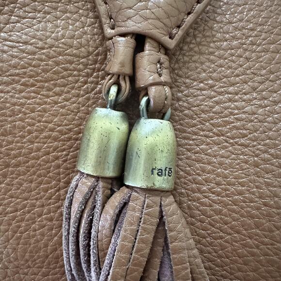 RAFE NEW YORK Tote Bag Womens Large Brown Leather Drawstring Tassel Boho Purse - Picture 9 of 13